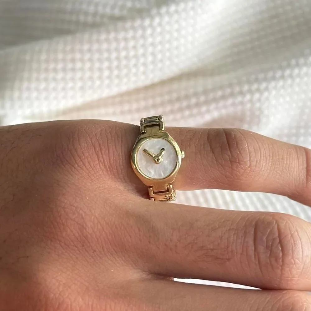 y2k 2000s gold clock watch ring